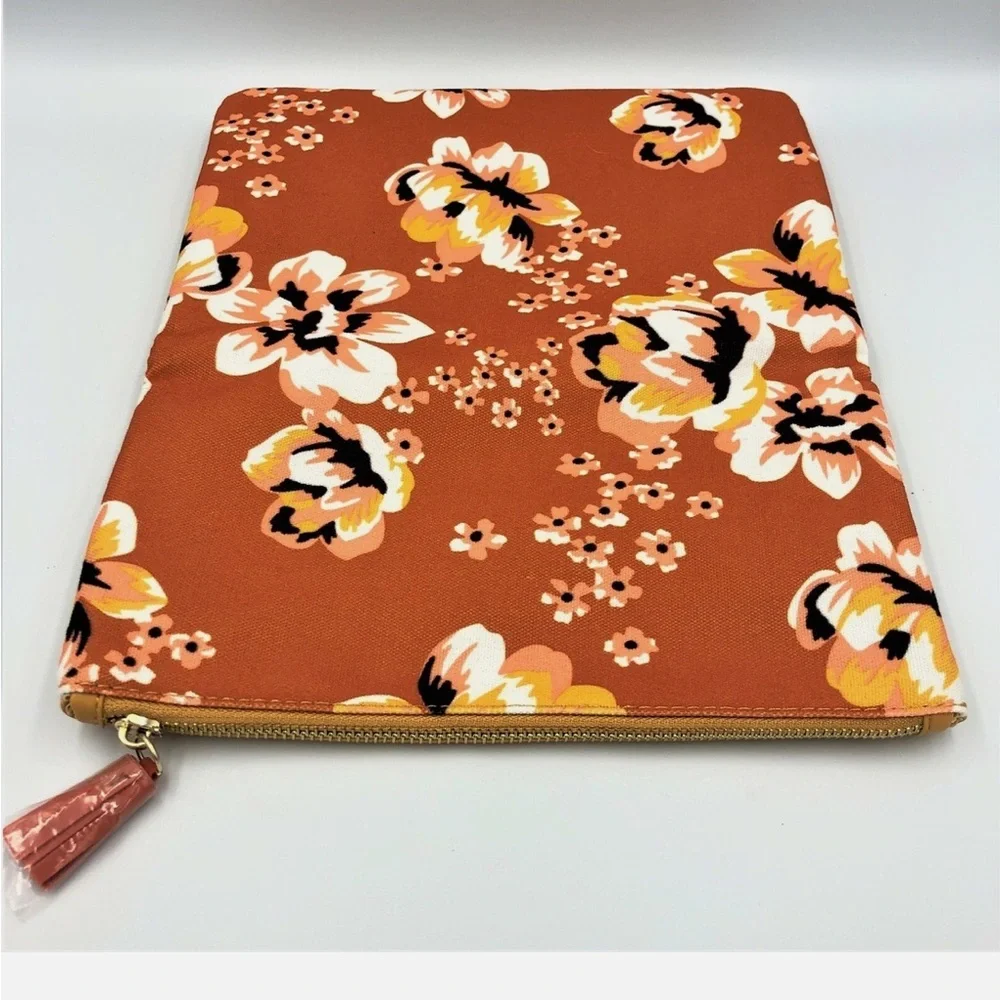 NWOT Rachel Pally Canvas & Faux Leather Reversible Clutch Bag Tablet Sleeve